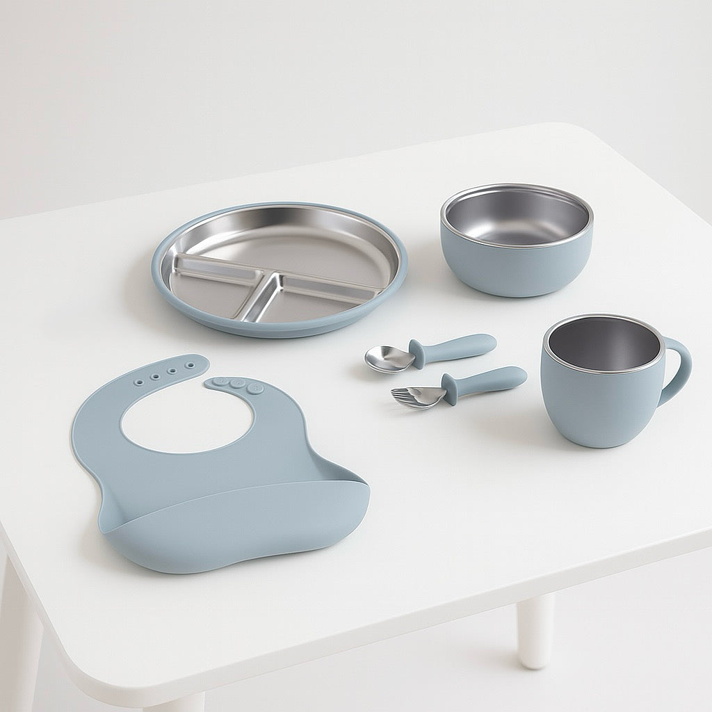 Stainless Steel and silicone baby feeding set (blue)