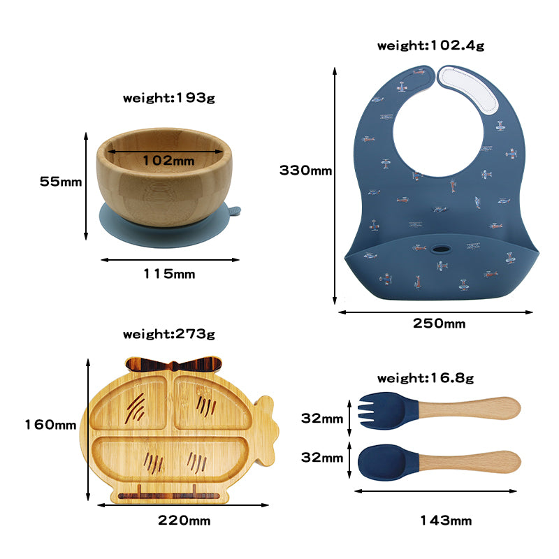 Bamboo and silicone baby feeding set (helicopter)