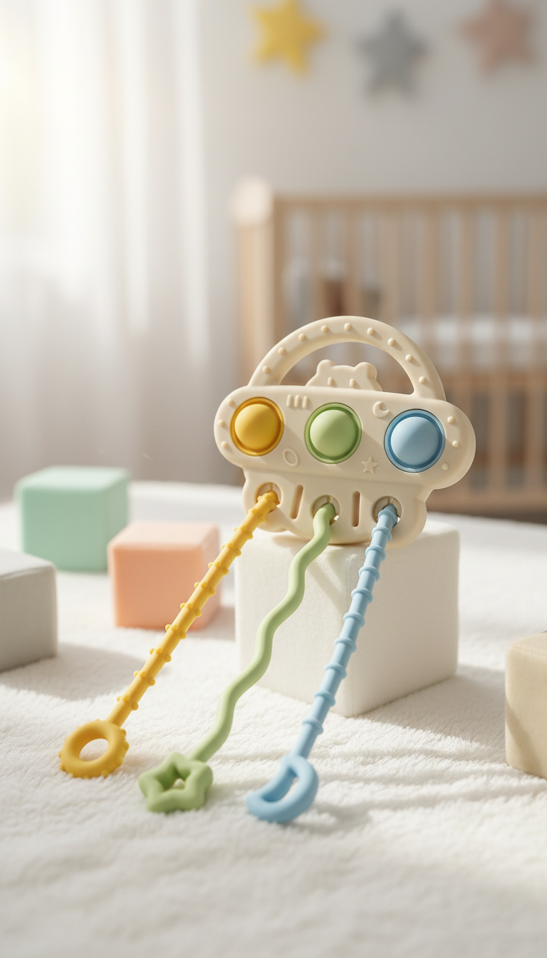 Sensory, pull toy space (mustard, green, blue)