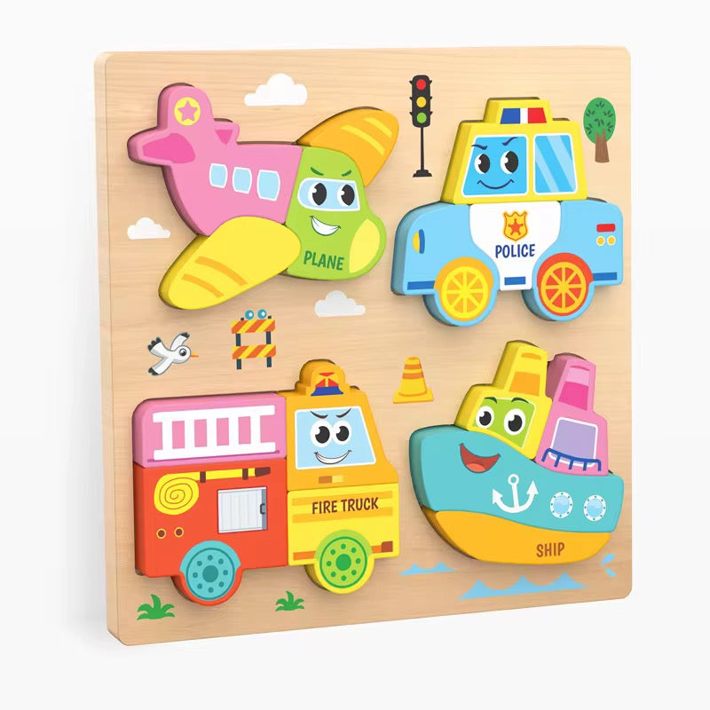 Wooden puzzle set of 3 (animals, vehicles and dinosaurs)