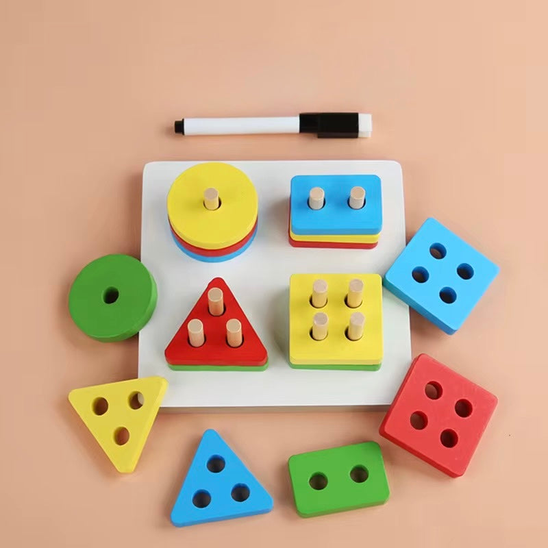 Wooden shape sorting stacking puzzle (square)