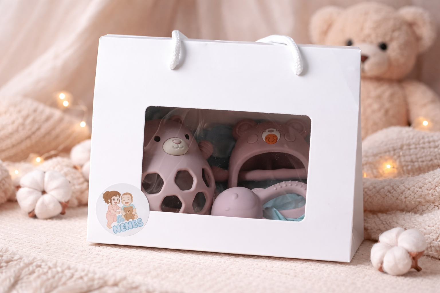 Bear Sensory Toy and Teething essentials Set (pink)