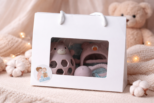 Bear Sensory Toy and Teething essentials Set (pink)