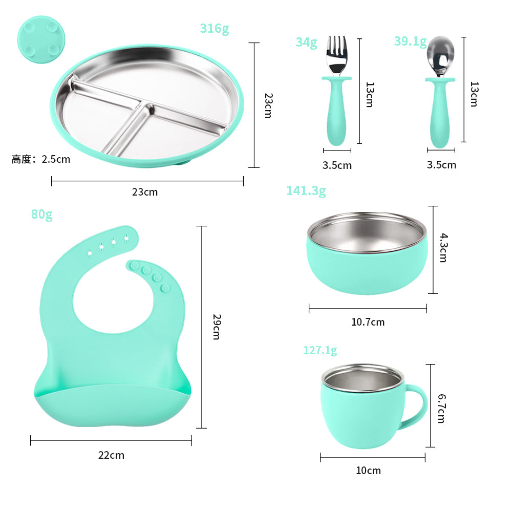 Stainless Steel and silicone baby feeding set (turquoise)