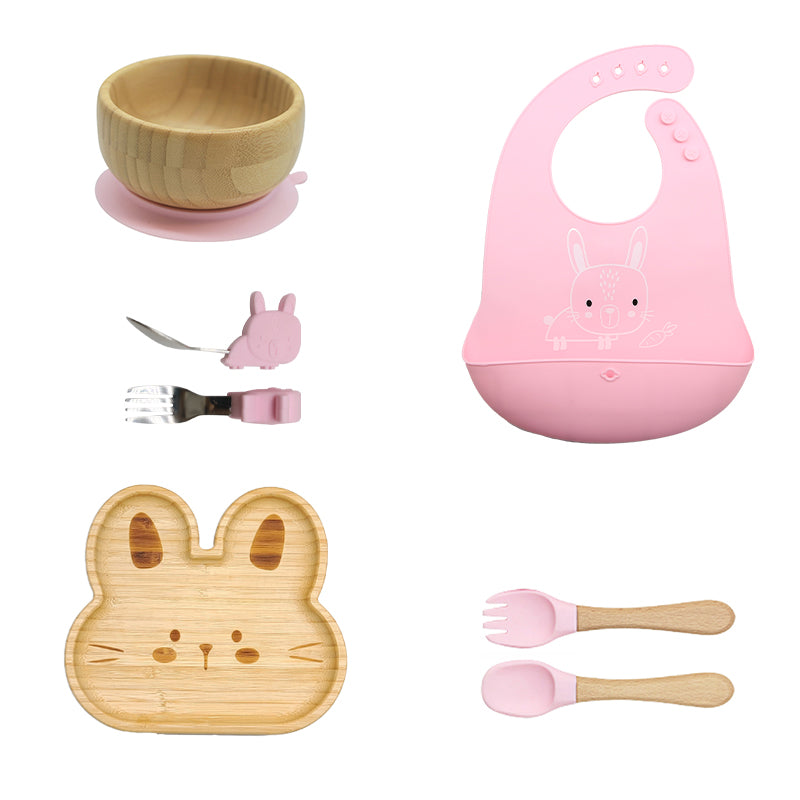 Bamboo and silicone baby feeding set (rabbit)