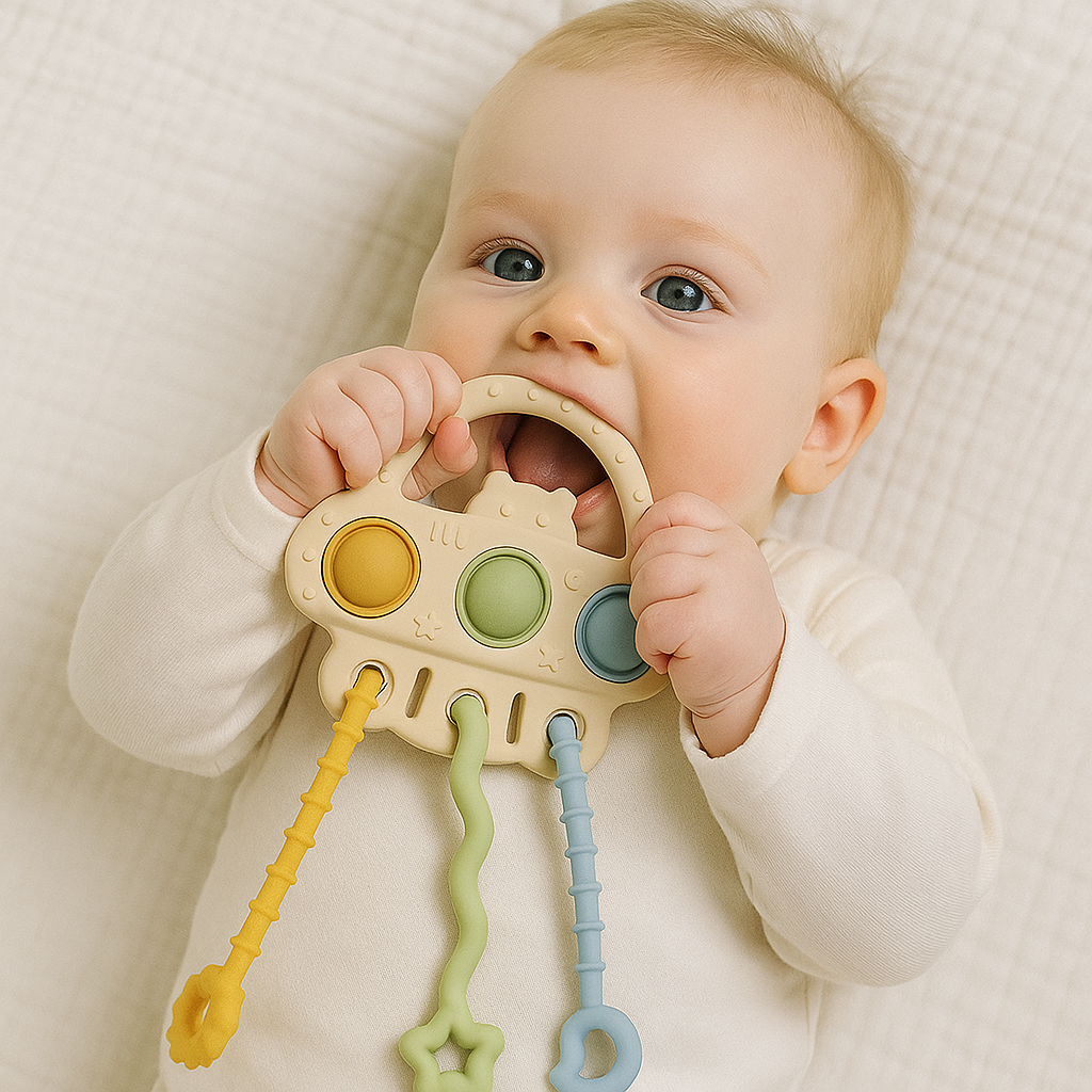 Sensory, pull toy space (mustard, green, blue)