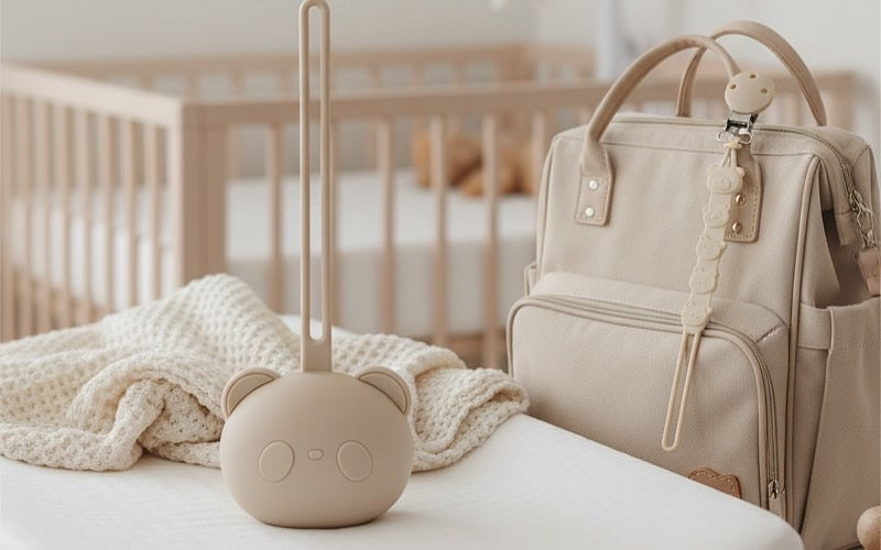 Pacifier holder/case and clip Bear duo (cream)