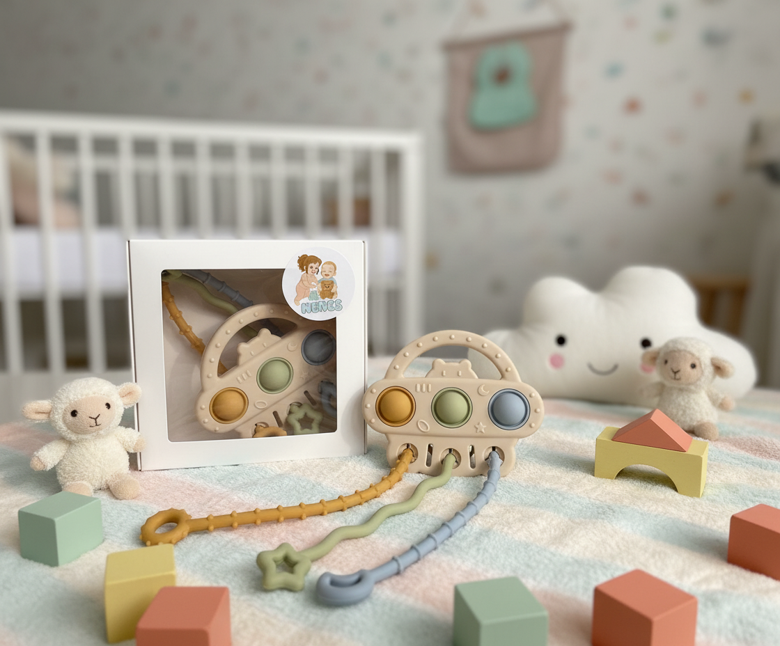 Sensory, pull toy space (mustard, green, blue)