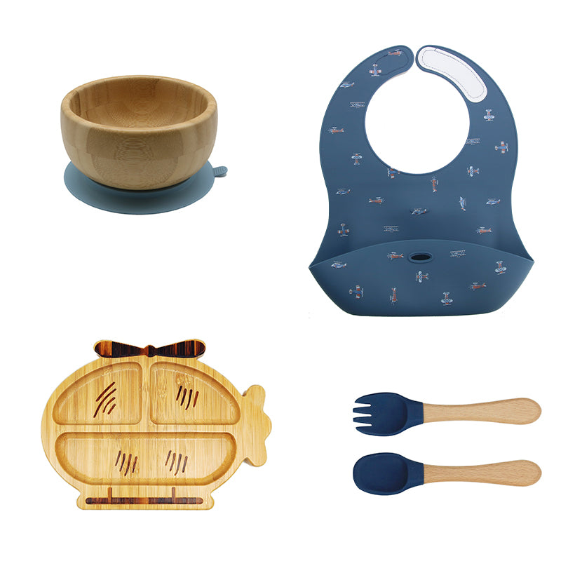 Bamboo and silicone baby feeding set (helicopter)