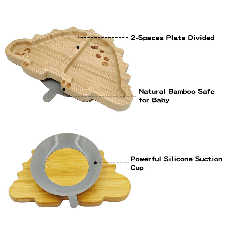 Bamboo and silicone baby feeding set (dinosaur)