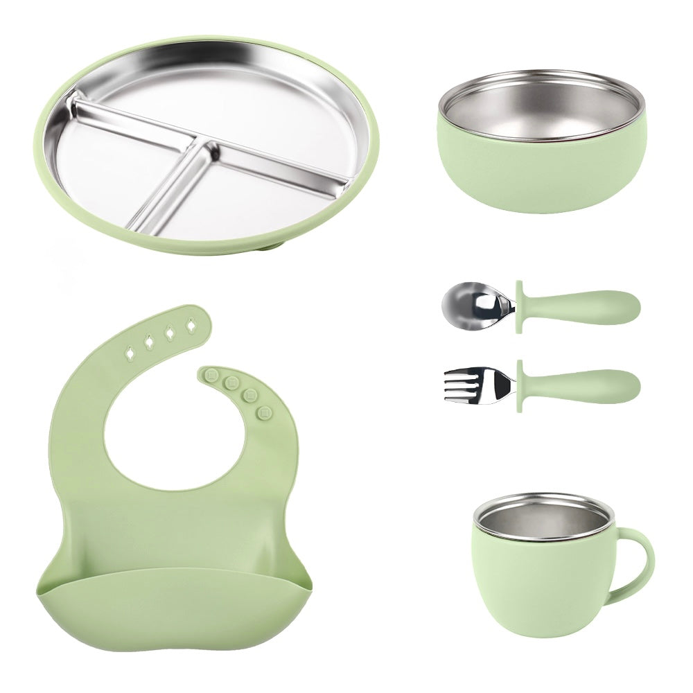 Stainless Steel and silicone baby feeding set (light green)