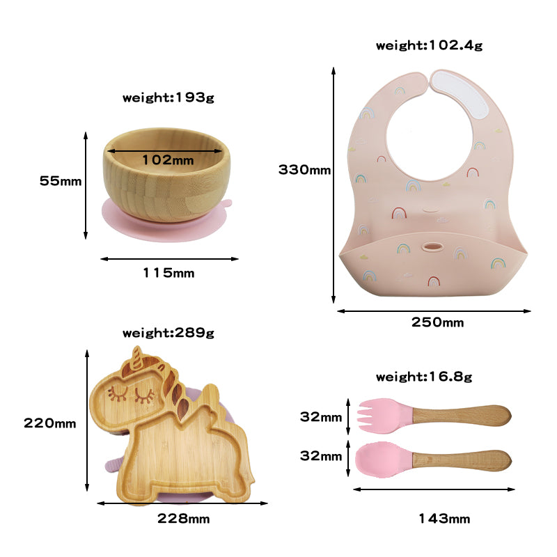 Bamboo and silicone baby feeding set (unicorn)
