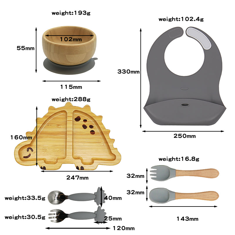 Bamboo and silicone baby feeding set (dinosaur)
