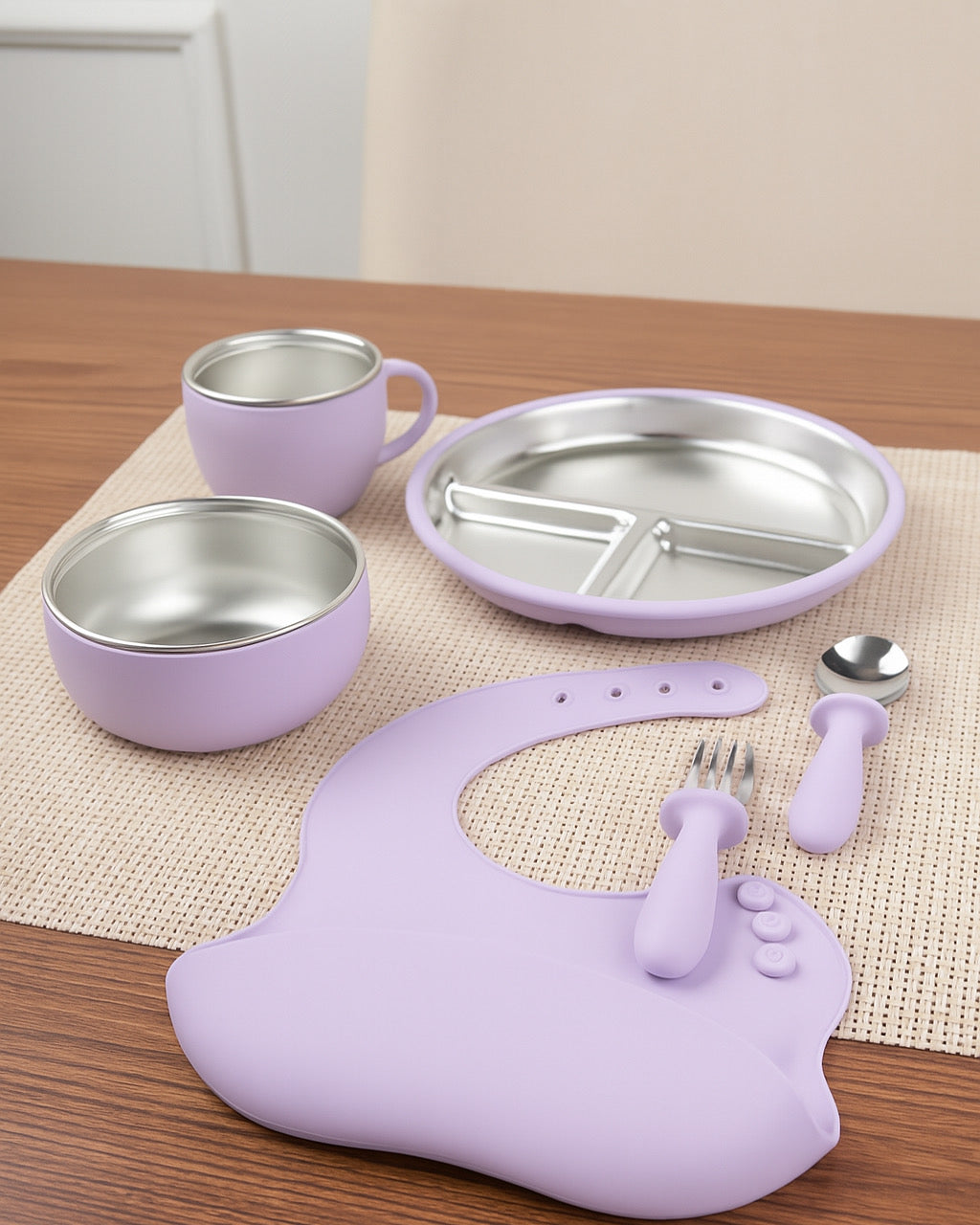 Stainless Steel and silicone baby feeding set (violeta)