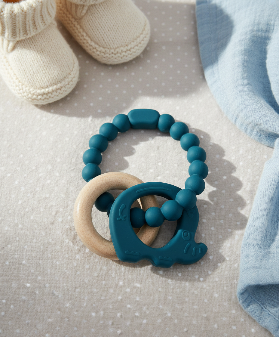 Multi-textured teething ring Elephant (blue)