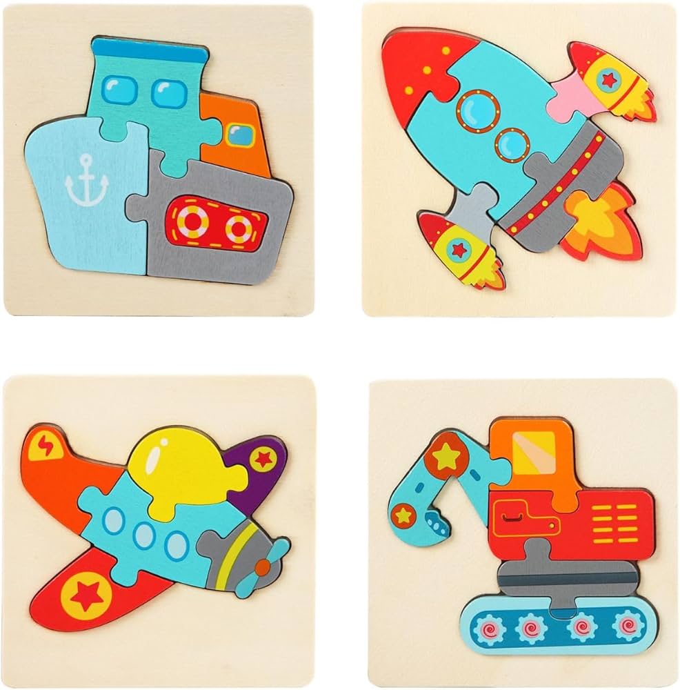Set of 4 wooden puzzle board (vehicles)