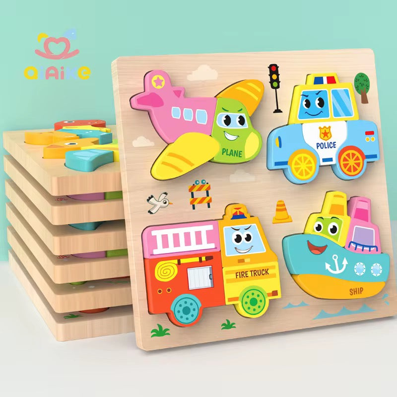 Wooden puzzle set of 3 (animals, vehicles and dinosaurs)