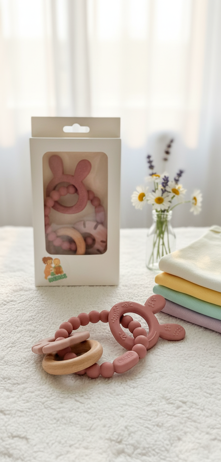 Multi-textured teething ring Bunny (pink)