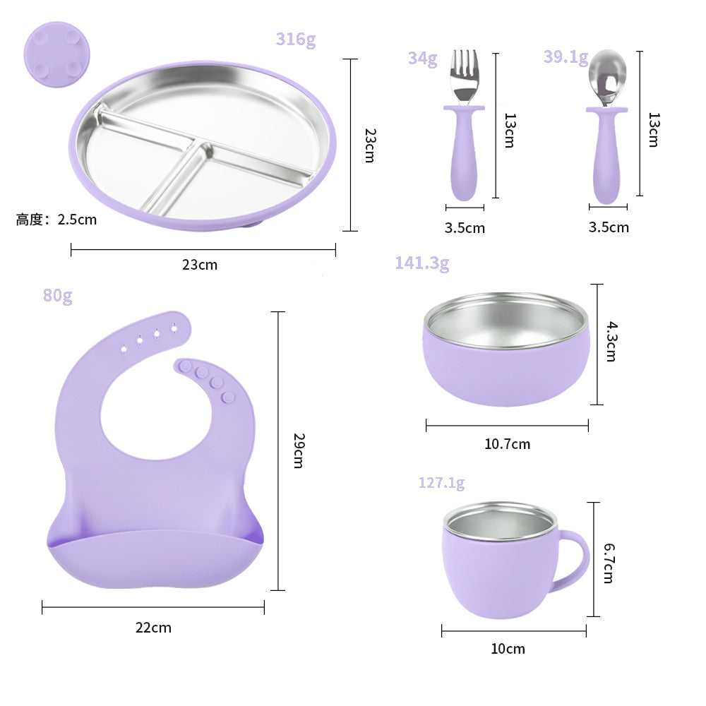 Stainless Steel and silicone baby feeding set (violeta)