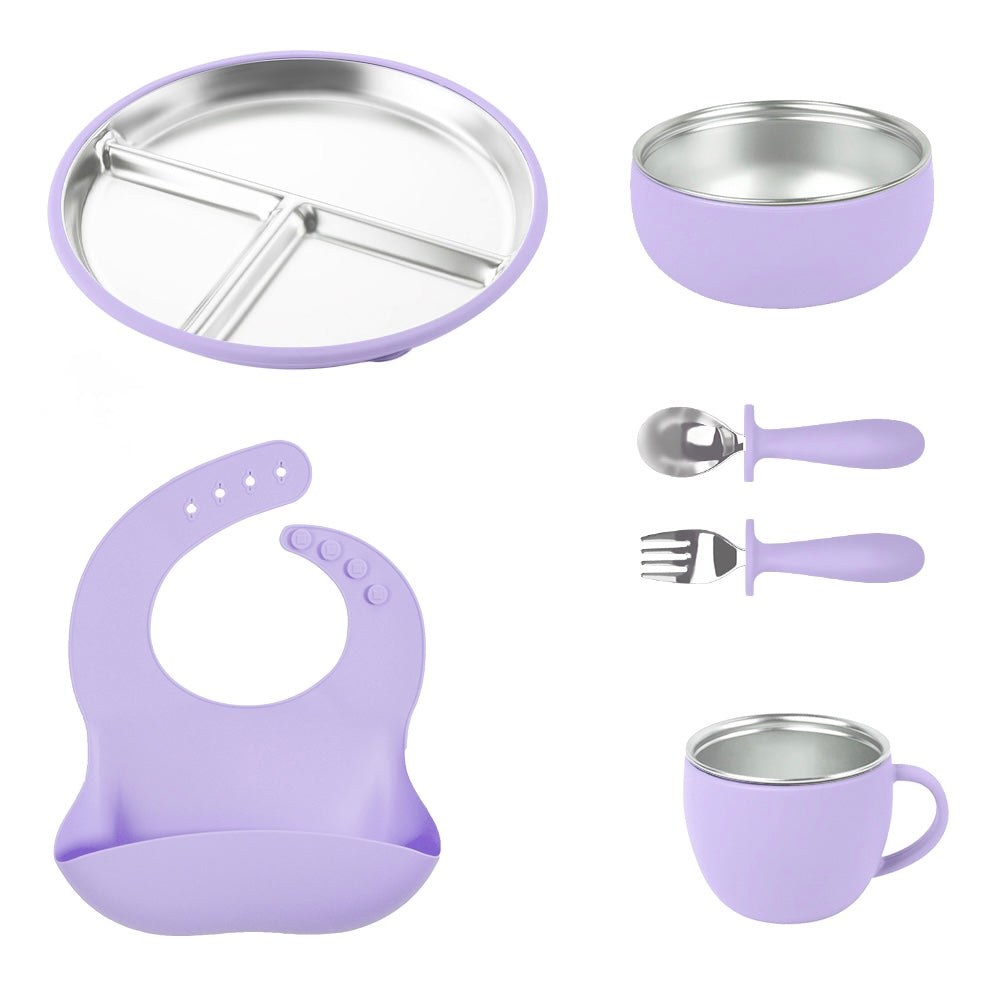 Stainless Steel and silicone baby feeding set (violeta)
