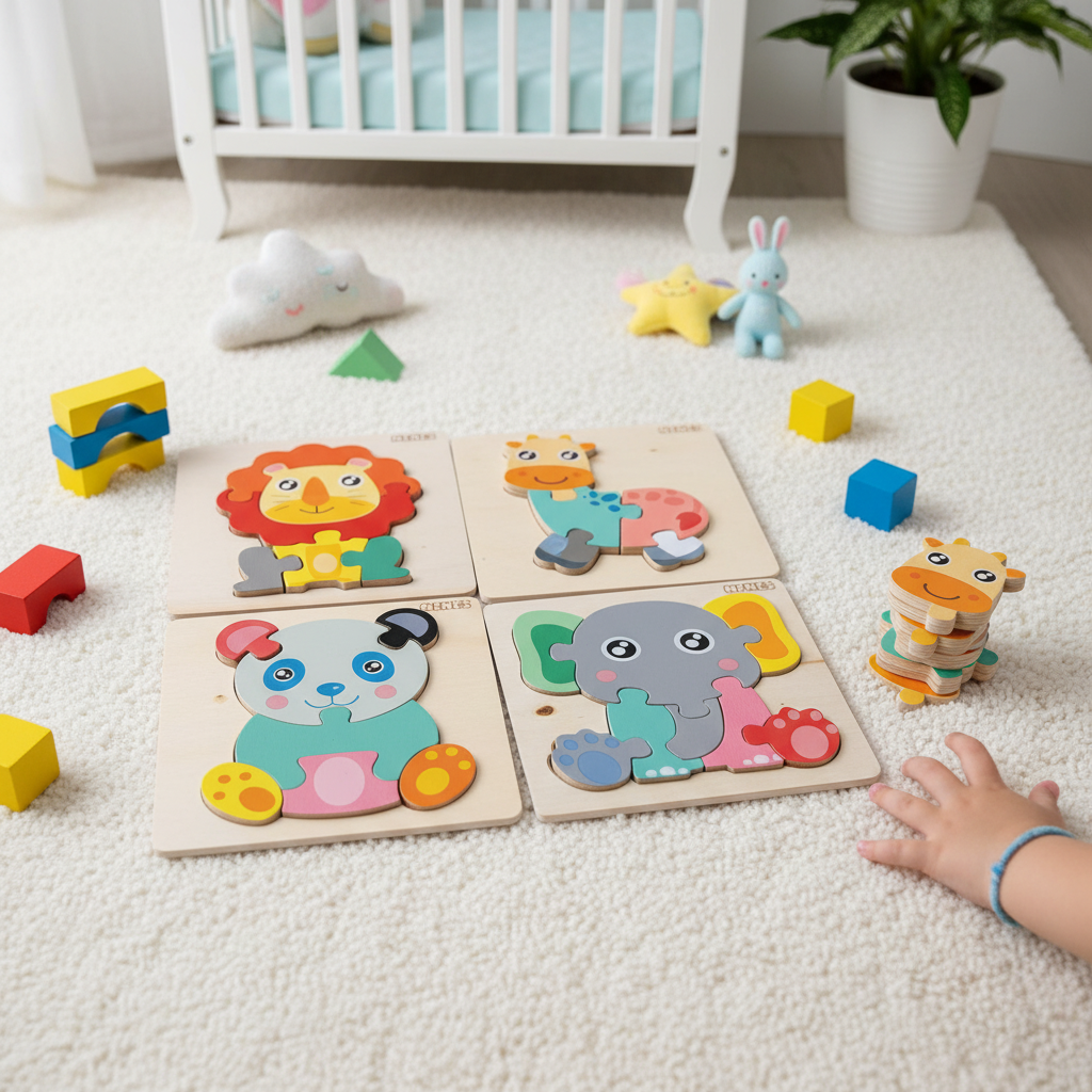 Set of 4 wooden puzzle board (animals)