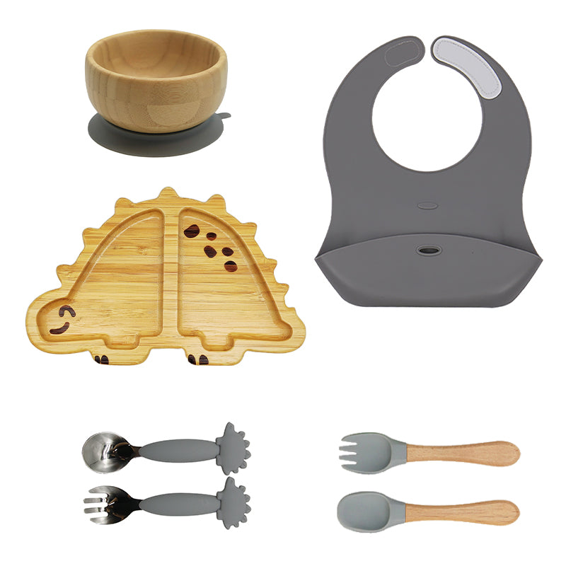 Bamboo and silicone baby feeding set (dinosaur)