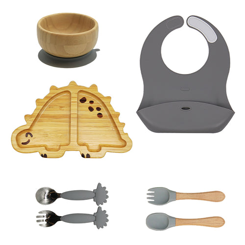 Bamboo and silicone baby feeding set (dinosaur)