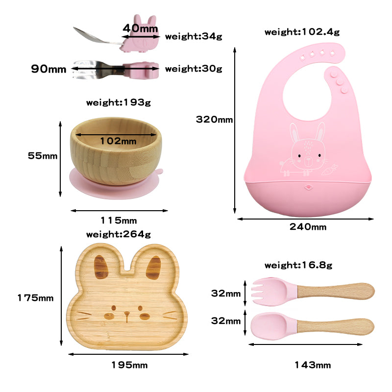 Bamboo and silicone baby feeding set (rabbit)