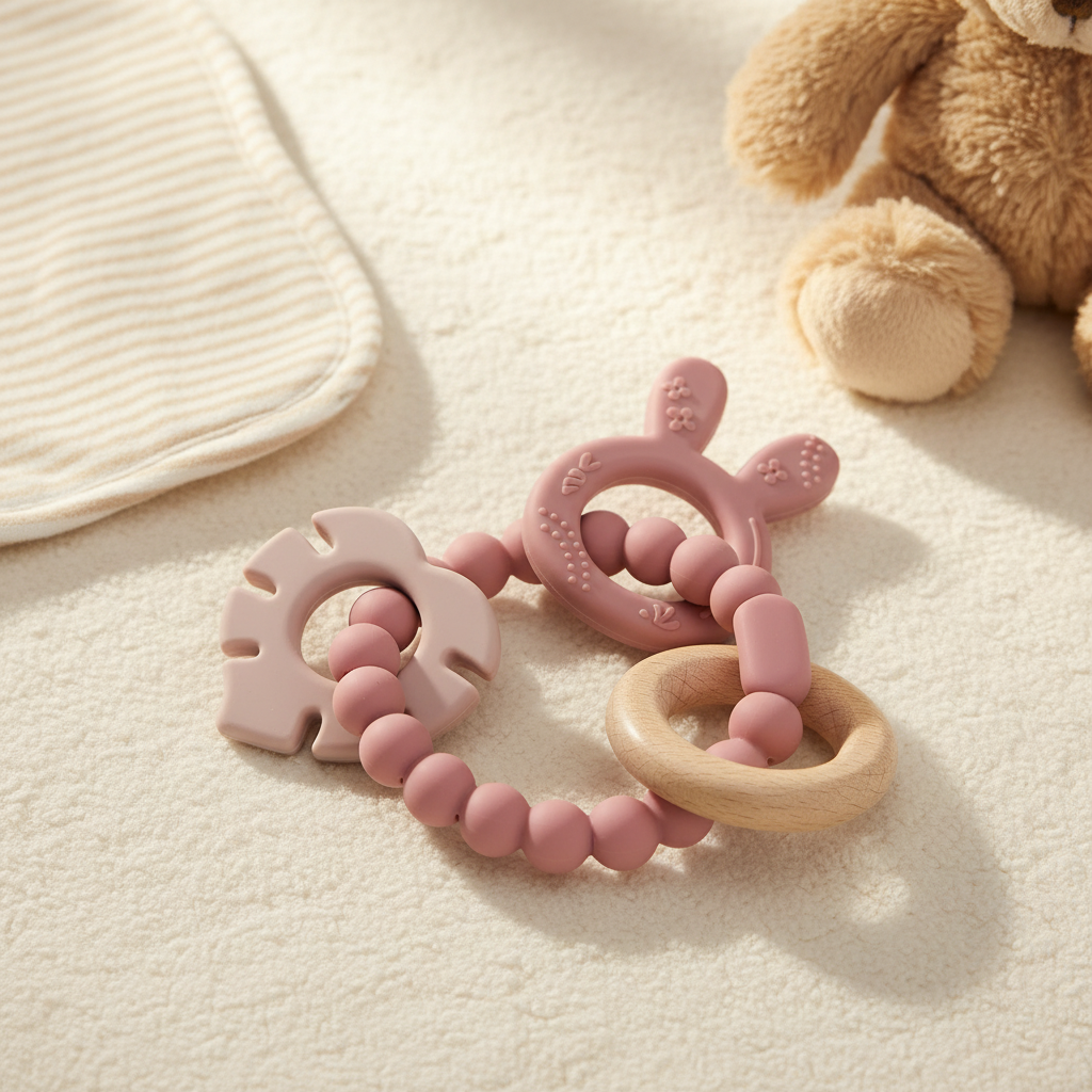 Multi-textured teething ring Bunny (pink)