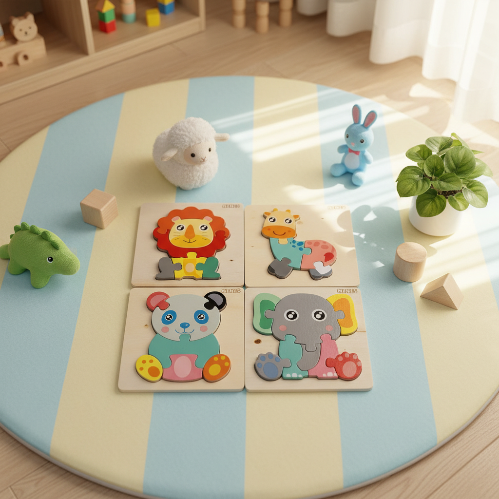 Set of 4 wooden puzzle board (animals)