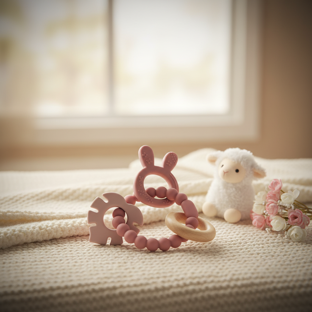 Multi-textured teething ring Bunny (pink)