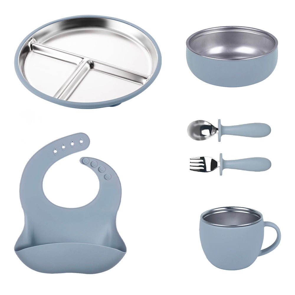 Stainless Steel and silicone baby feeding set (blue)