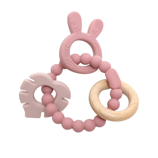 Multi-textured teething ring Bunny (pink)