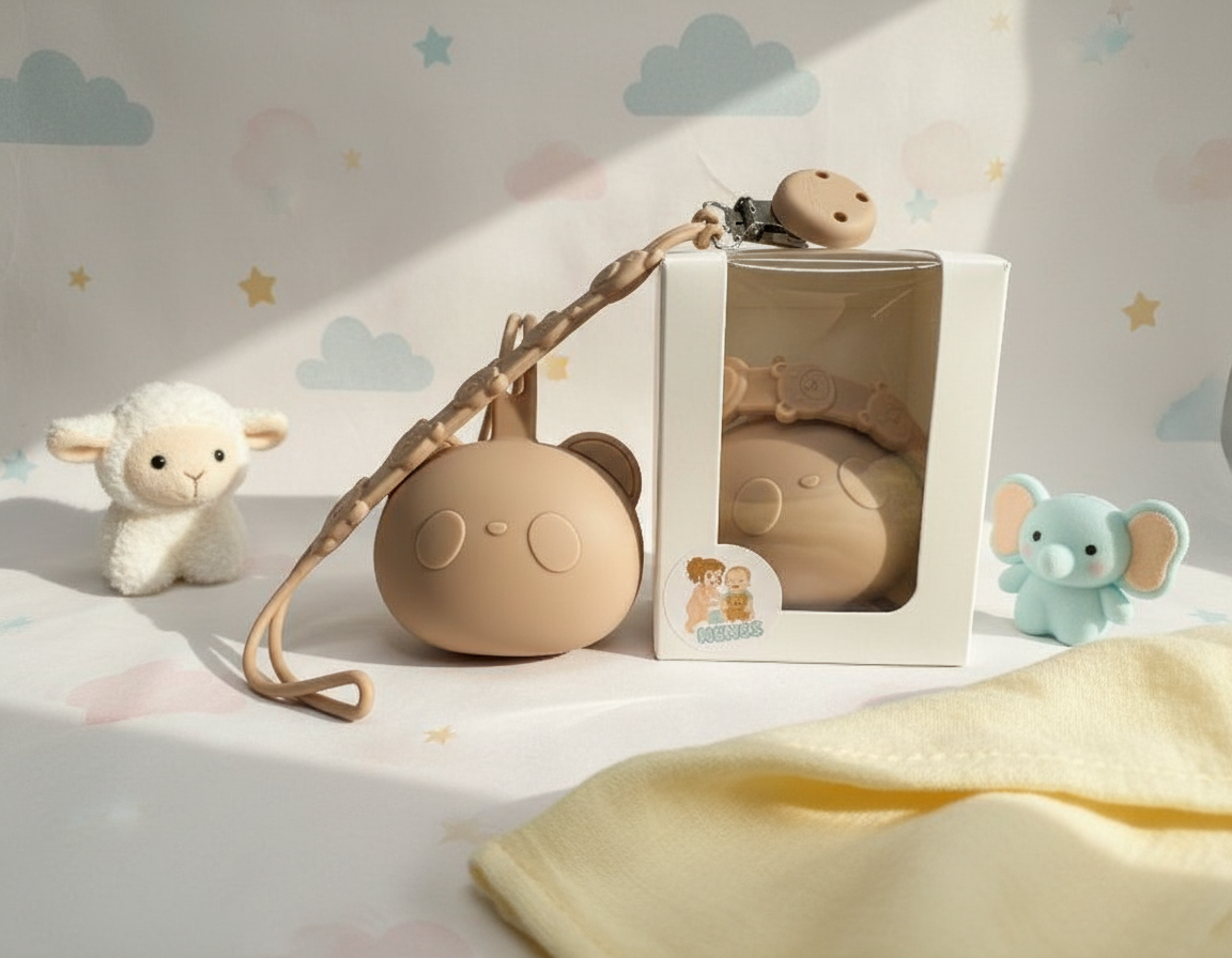 Pacifier holder/case and clip Bear duo (taupe)