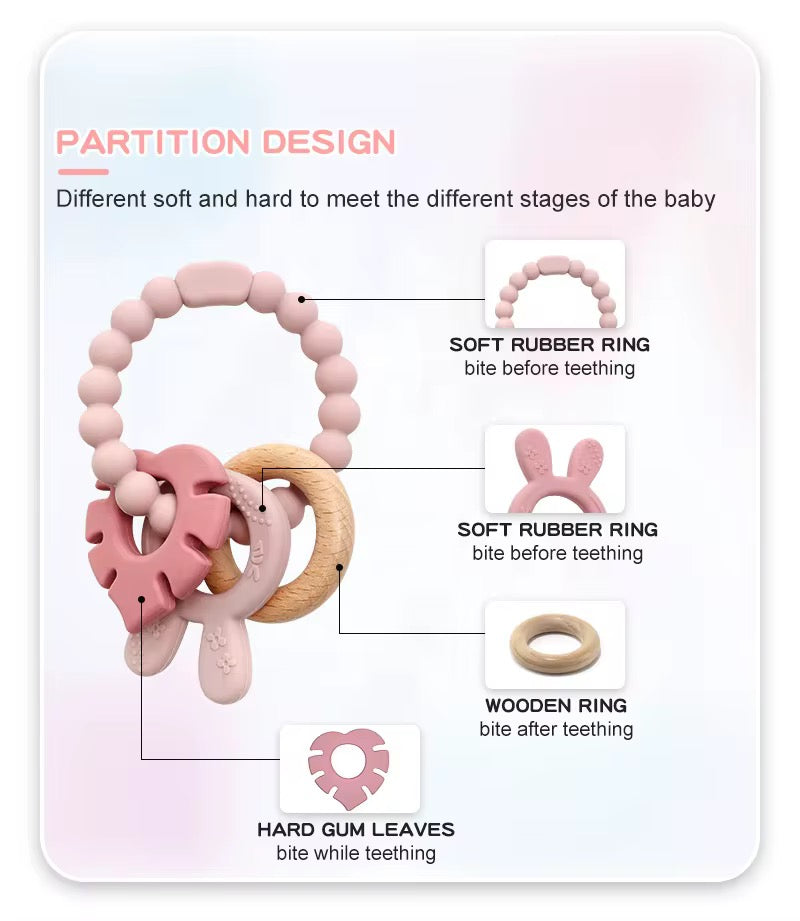 Multi-textured teething ring Bunny (pink)