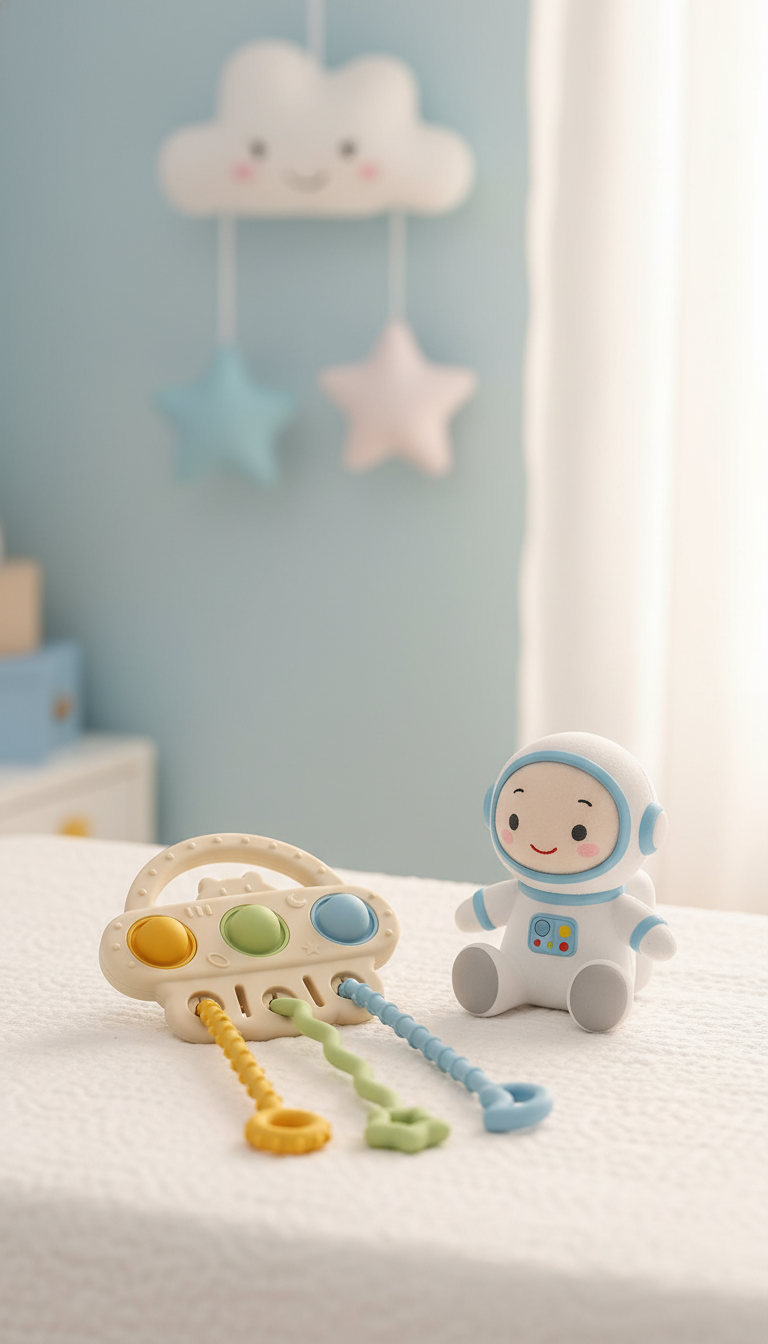 Sensory, pull toy space (mustard, green, blue)