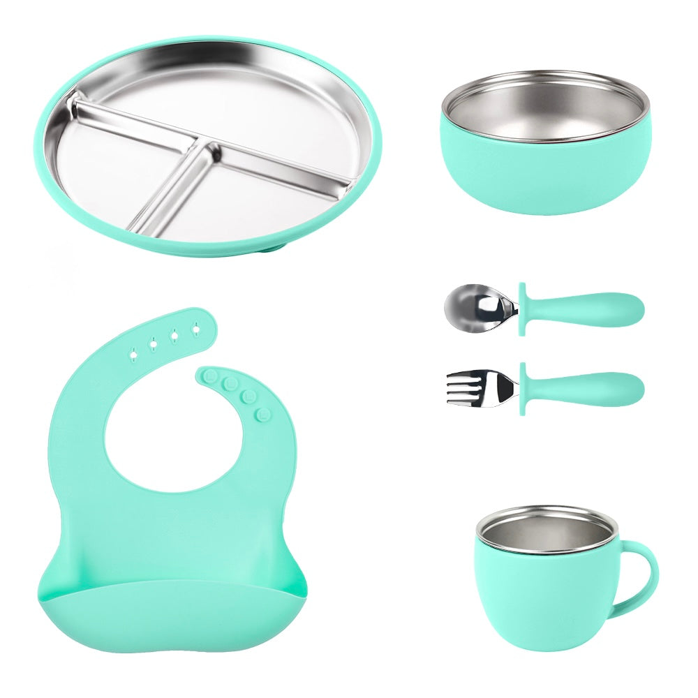 Stainless Steel and silicone baby feeding set (turquoise)