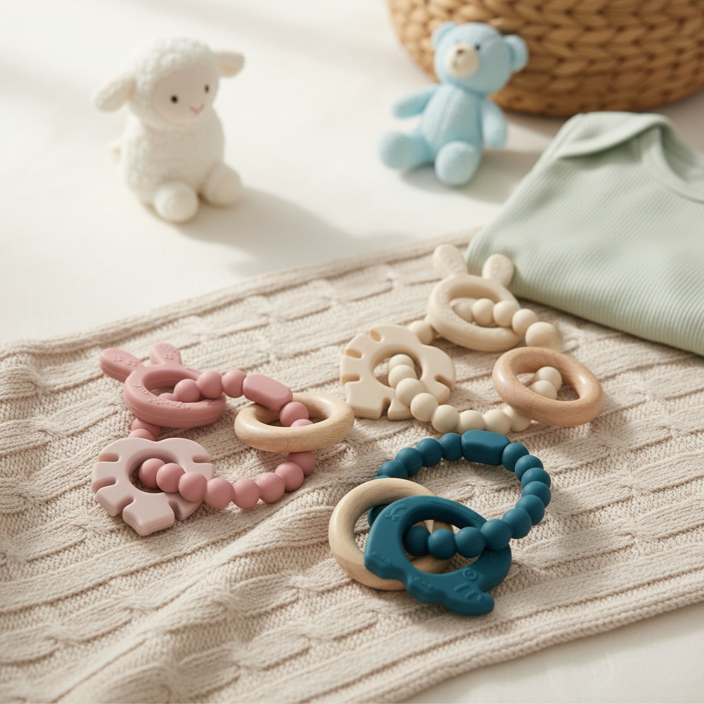 Multi-textured teething ring Bunny (pink)