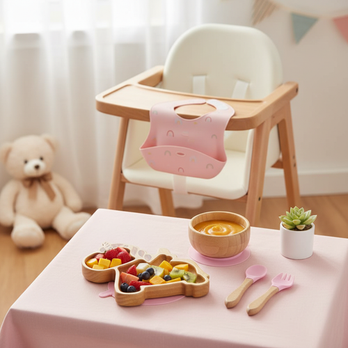 Bamboo and silicone baby feeding set (unicorn)