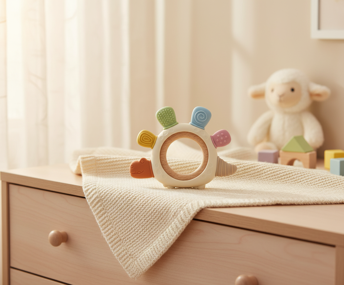 Dinosaur teething multi-textured ring