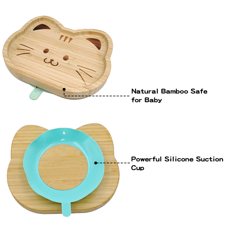 Bamboo and silicone baby feeding set (cat)