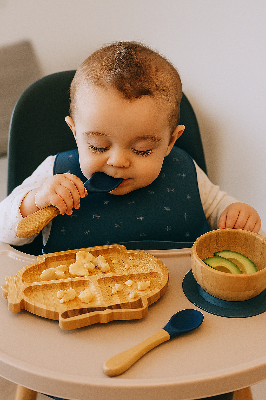Bamboo and silicone baby feeding set (helicopter)
