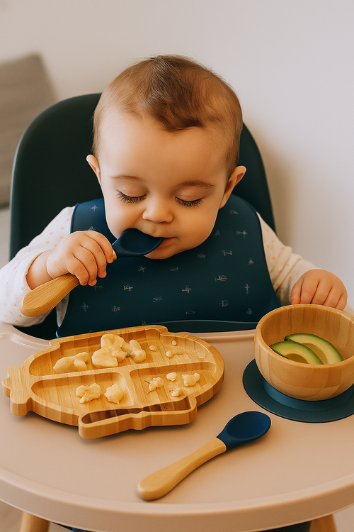 Bamboo and silicone baby feeding set (helicopter)