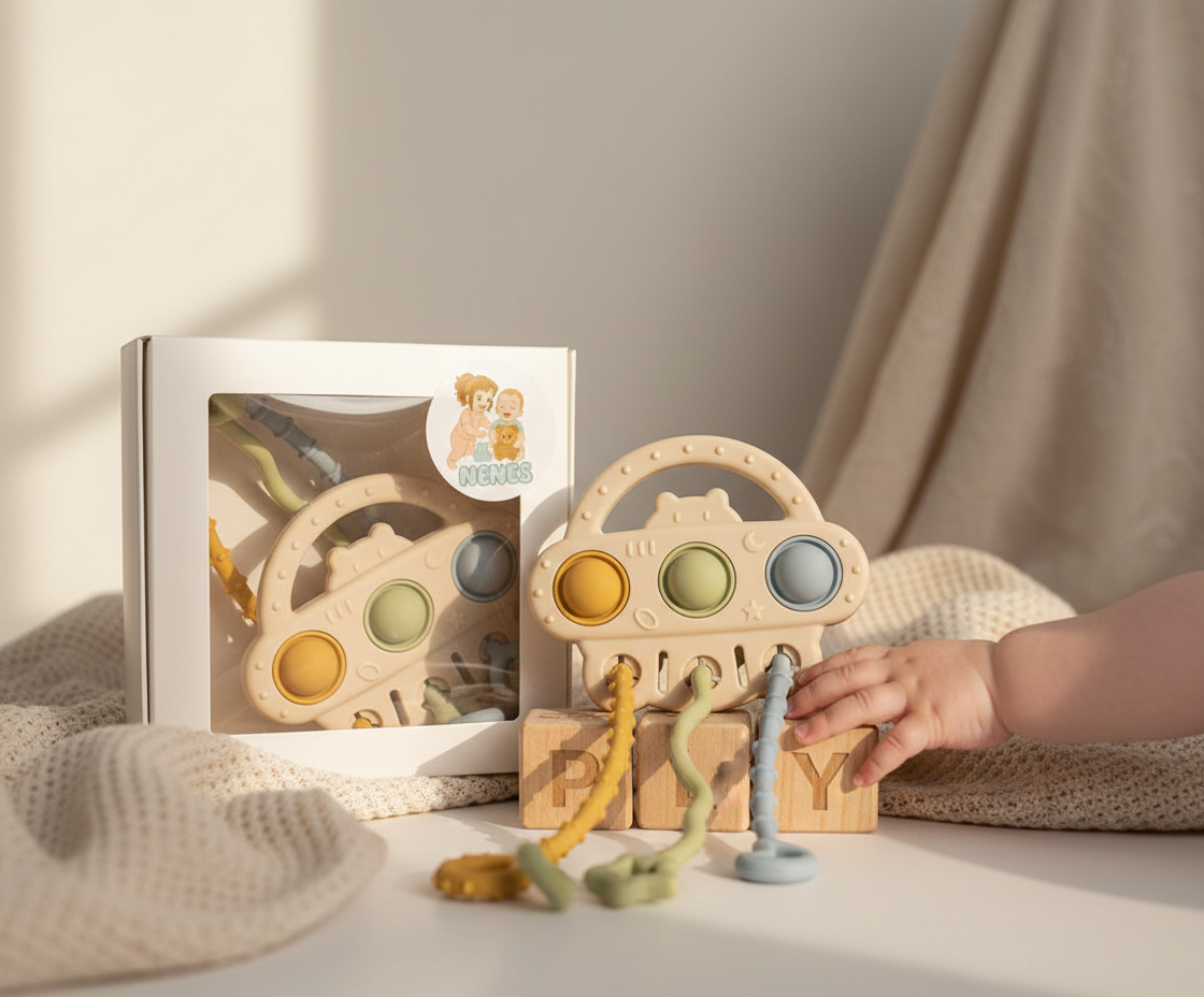 Sensory, pull toy space (mustard, green, blue)