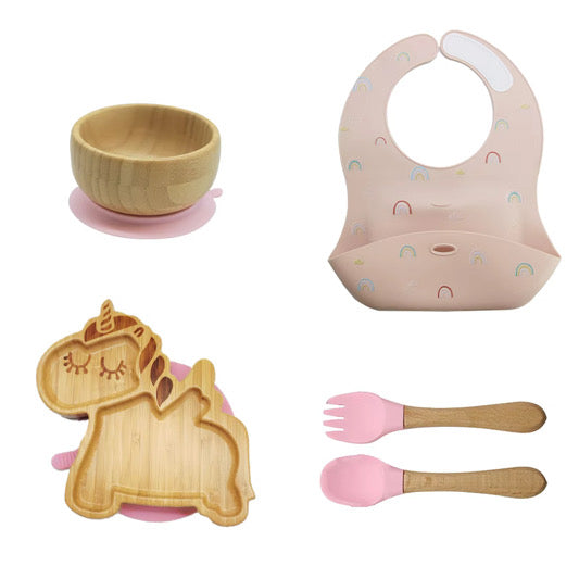 Bamboo and silicone baby feeding set (unicorn)