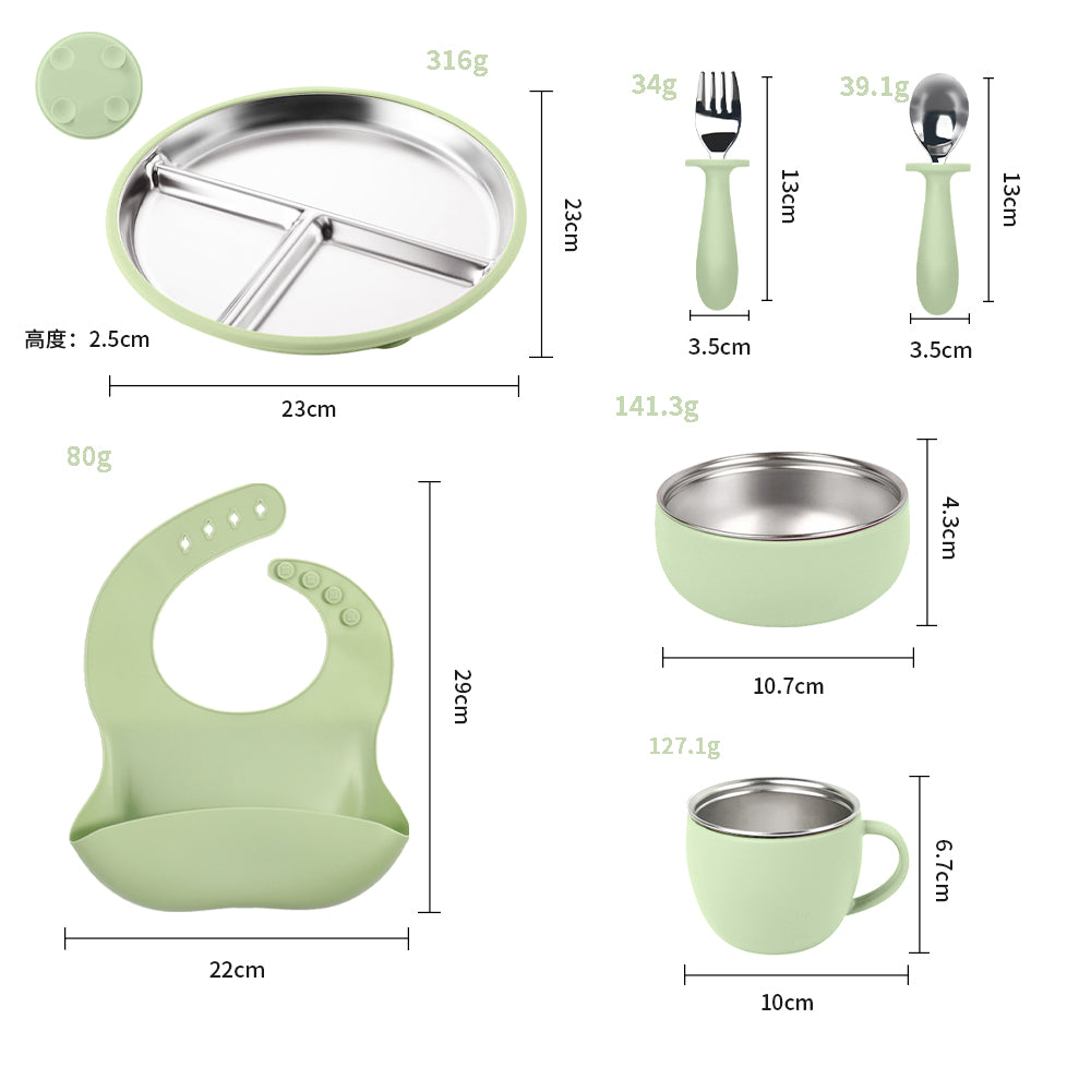 Stainless Steel and silicone baby feeding set (light green)