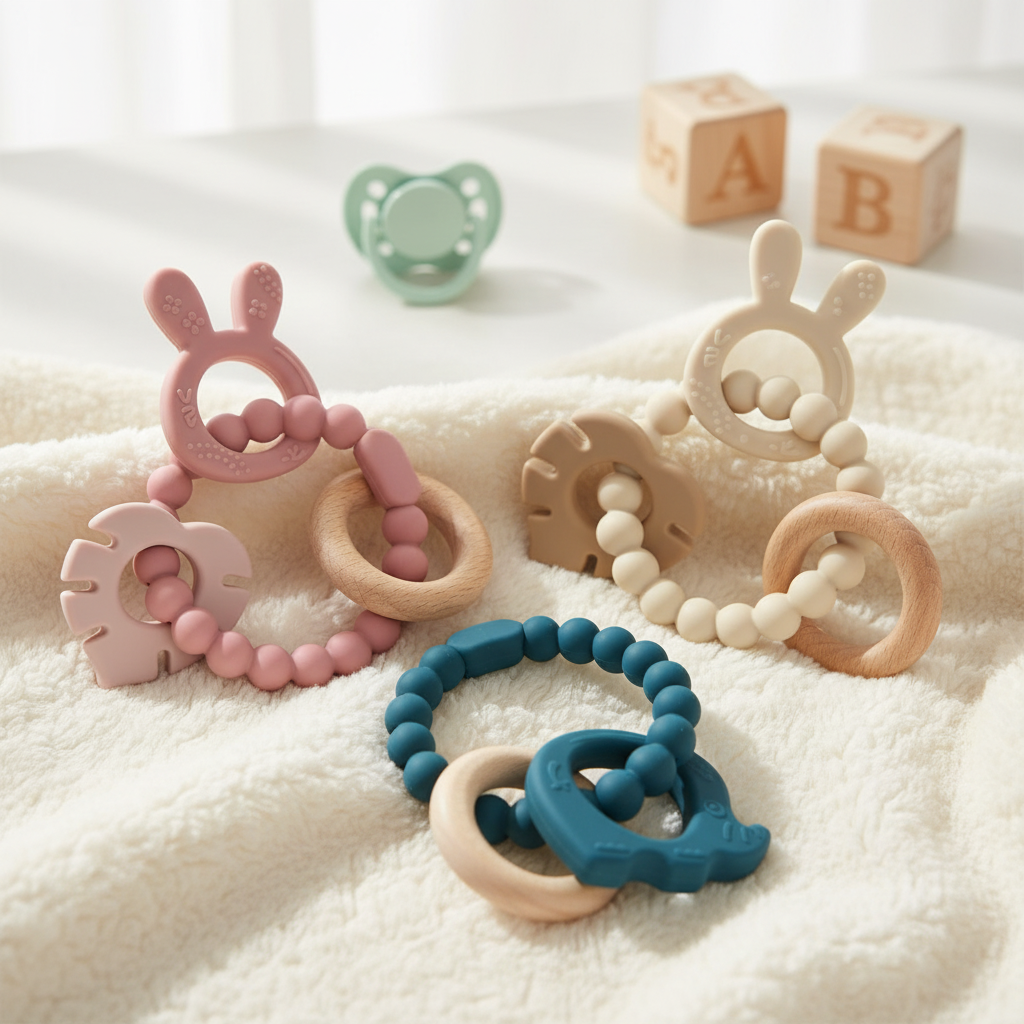 Multi-textured teething ring Bunny (pink)