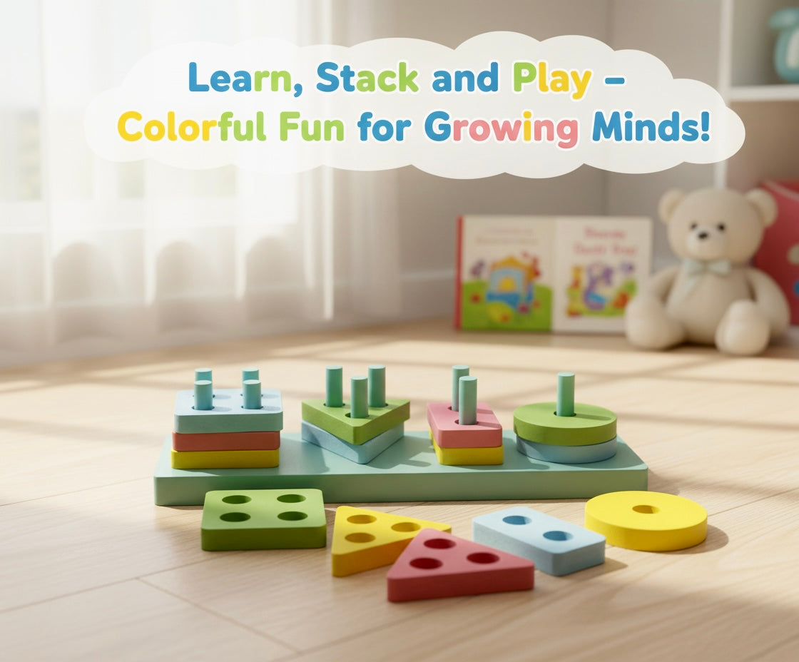 Wooden shape sorting stacking puzzle (rectangular)