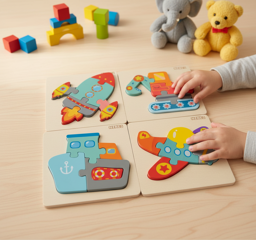 Set of 4 wooden puzzle board (vehicles)