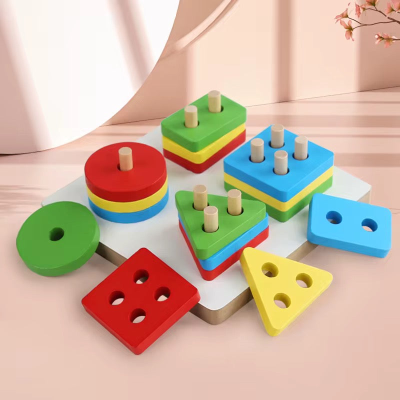 Wooden shape sorting stacking puzzle (square)